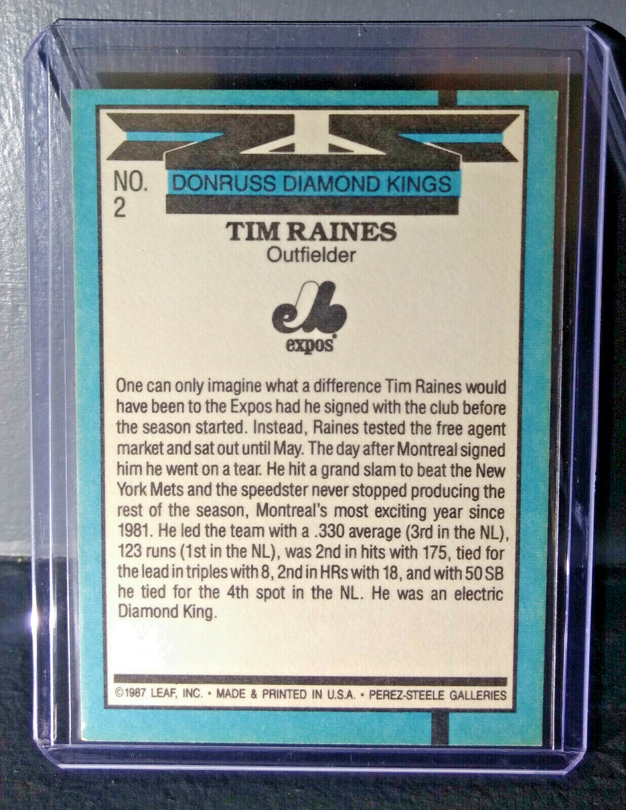 1988 Tim Raines Donruss Diamond Kings #2 Baseball Card