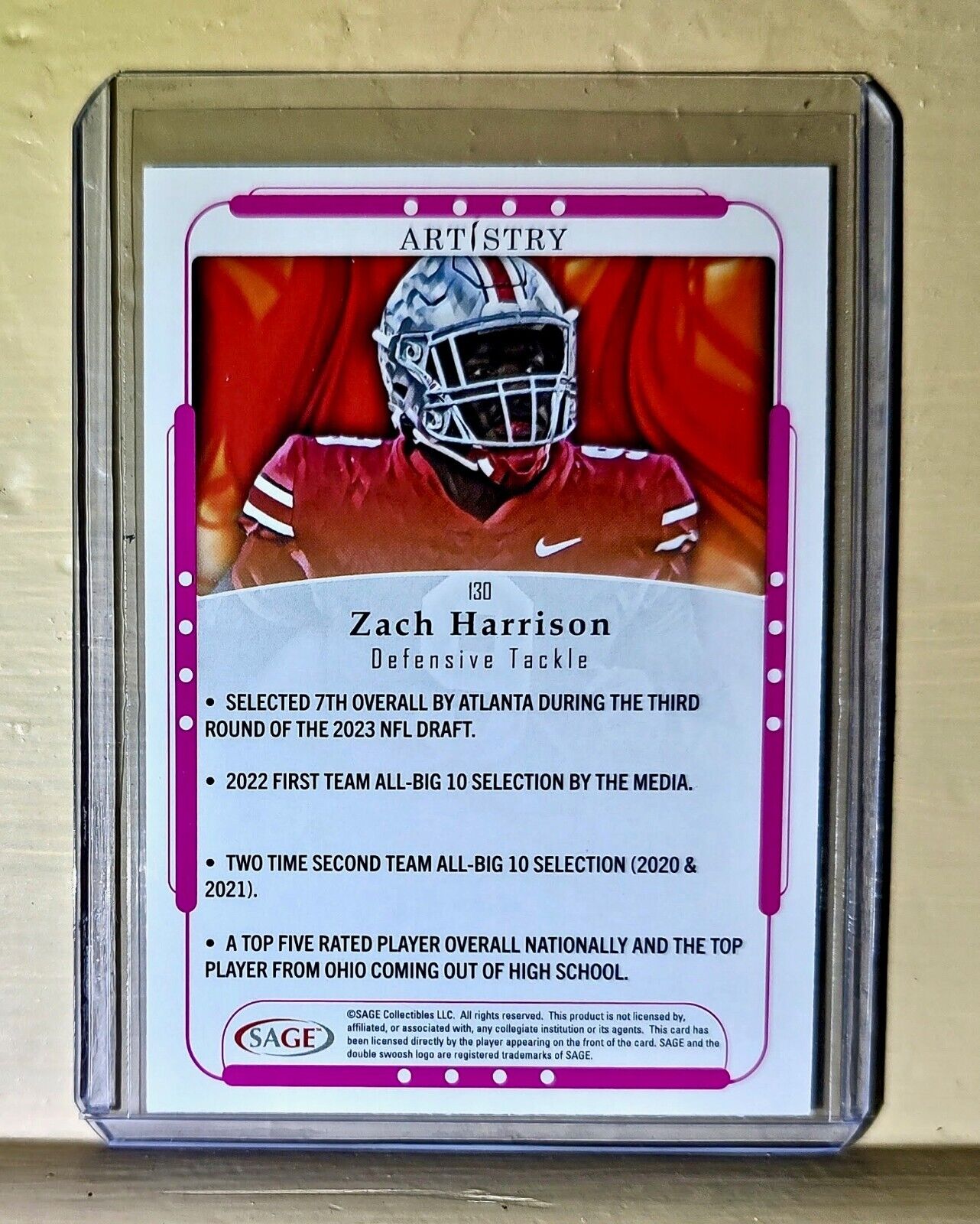Zach Harrison 2023 SAGE NFL Artistry Football #130 Card