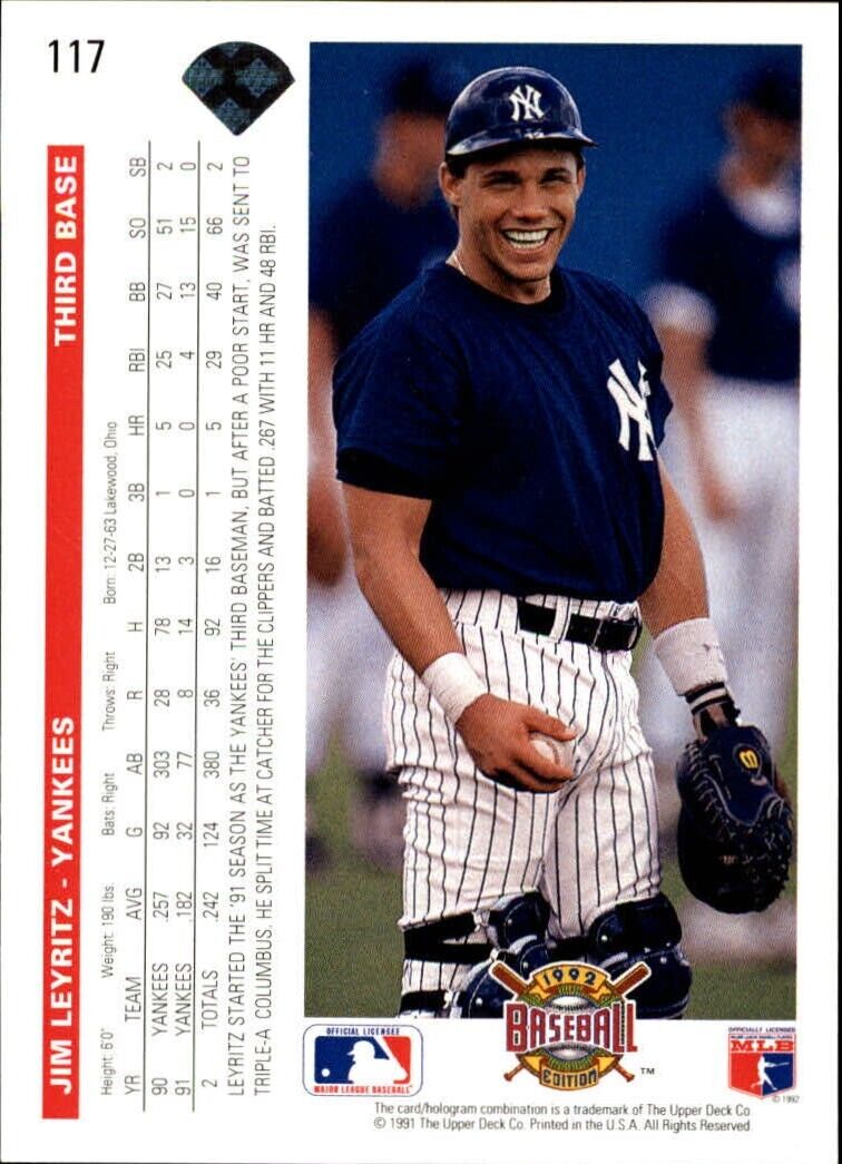 Jim Leyritz 1992 Upper Deck MLB #117 Baseball Card New York Yankees
