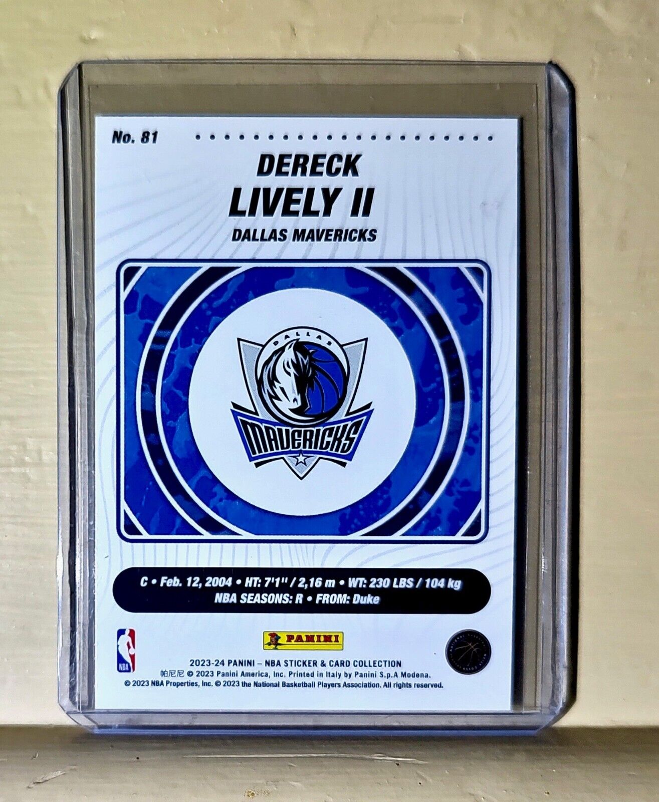 Dereck Lively II 2023-24 Panini NBA Basketball #81 Rookie Card Dallas Mavericks