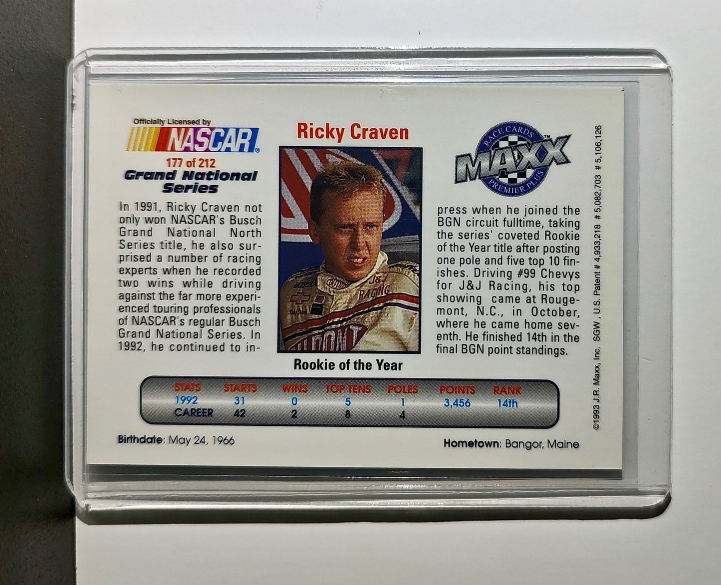 Grand National Rookie ROY 1993 Maxx Premier Plus Racing #177 NASCAR Card