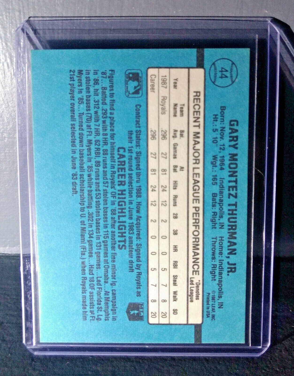 1988 Gary Thurman Donruss Rated Rookie #44 Baseball Card