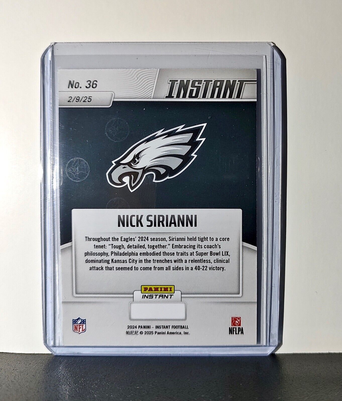 Nick Sirianni 2024 Panini Super Bowl LIX Champions NFL #36 Football Card Eagles