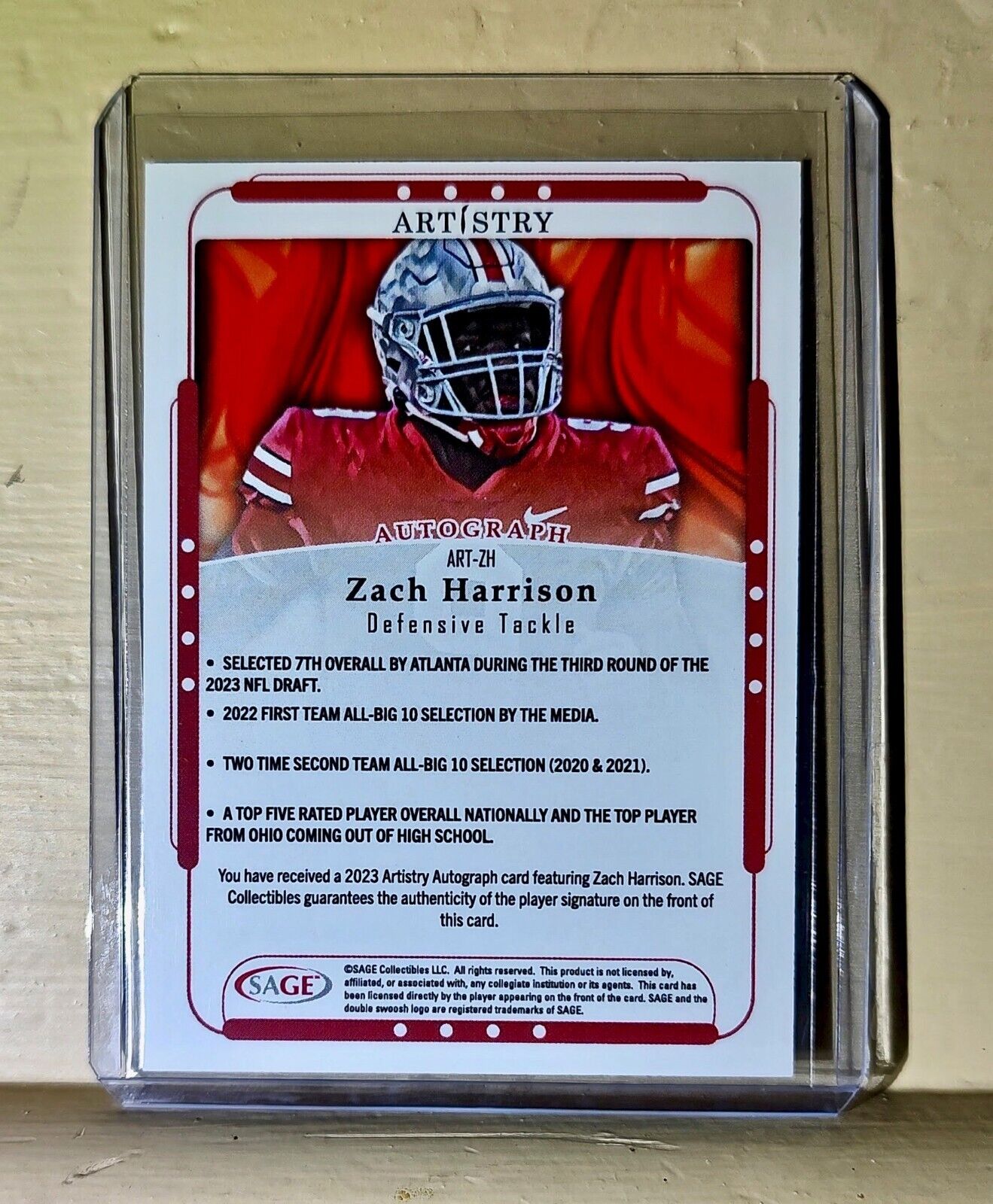 Zach Harrison 2023 SAGE NFL Artistry Football #ART-ZH Autographed Card
