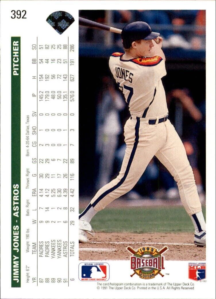 Jimmy Jones 1992 Upper Deck MLB #392 Baseball Card Houston Astros