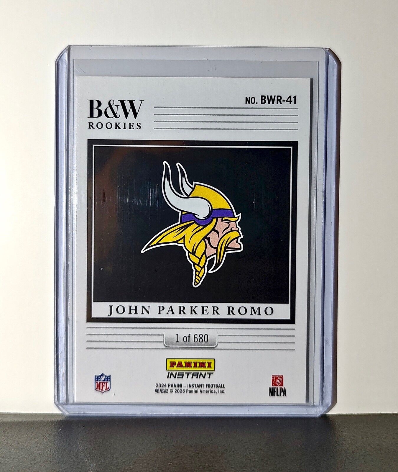John Parker Romo 2024 Panini NFL #41 Black & White Rookies Card Vikings 1 of 680