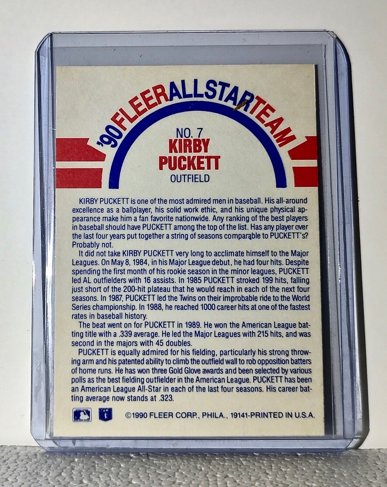 Kirby Puckett 1990 Fleer MLB #7 All-Star Team Baseball Card Minnesota Twins