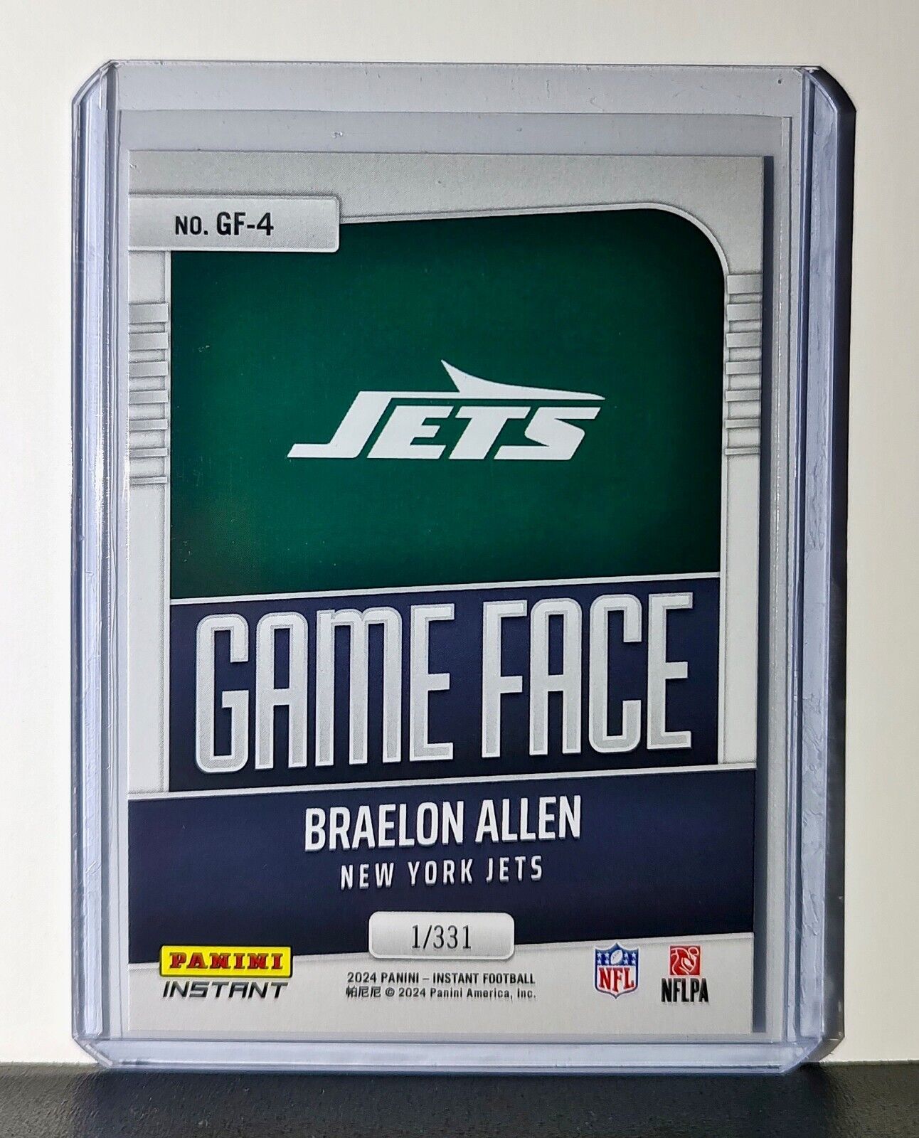 Braelon Allen 2024 Panini Game Face NFL #4 Rookie Football Card NY Jets 1/331