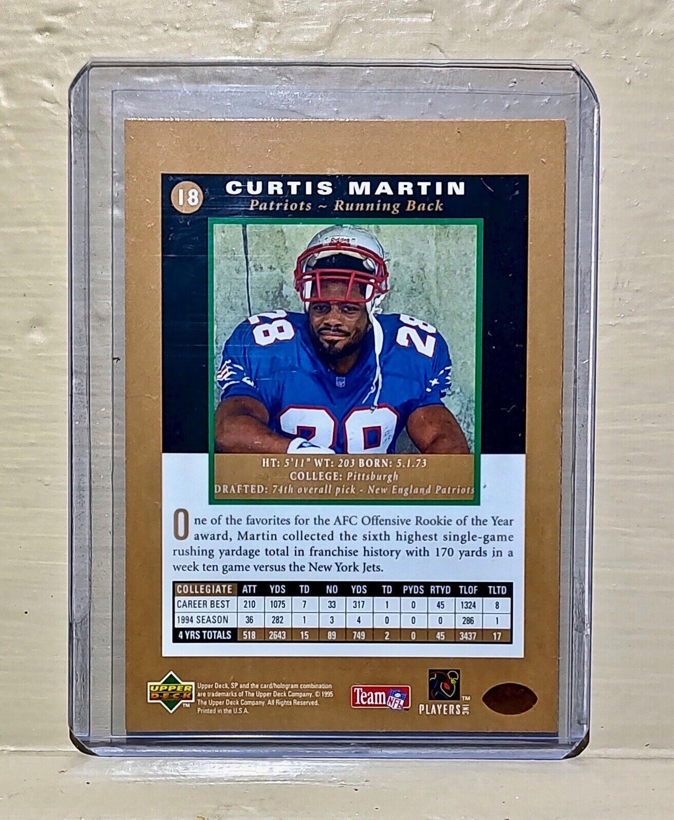 1995 Curtis Martin Upper Deck Premier Prospects #18 NFL Trading Card Patriots