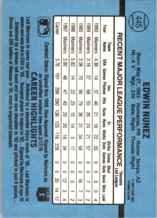 1988 Ed Nunez Donruss Baseball Card #445