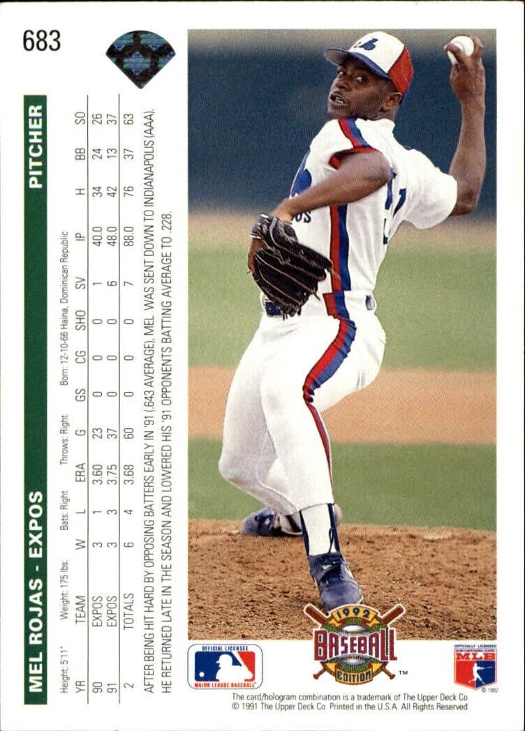 Mel Rojas 1992 Upper Deck MLB #683 Baseball Card Montreal Expos