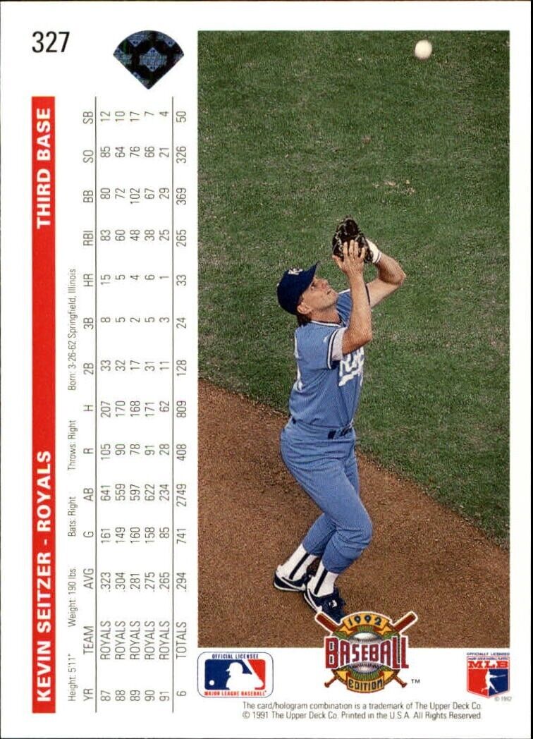Kevin Seitzer 1992 Upper Deck MLB #327 Baseball Card Kansas City Royals