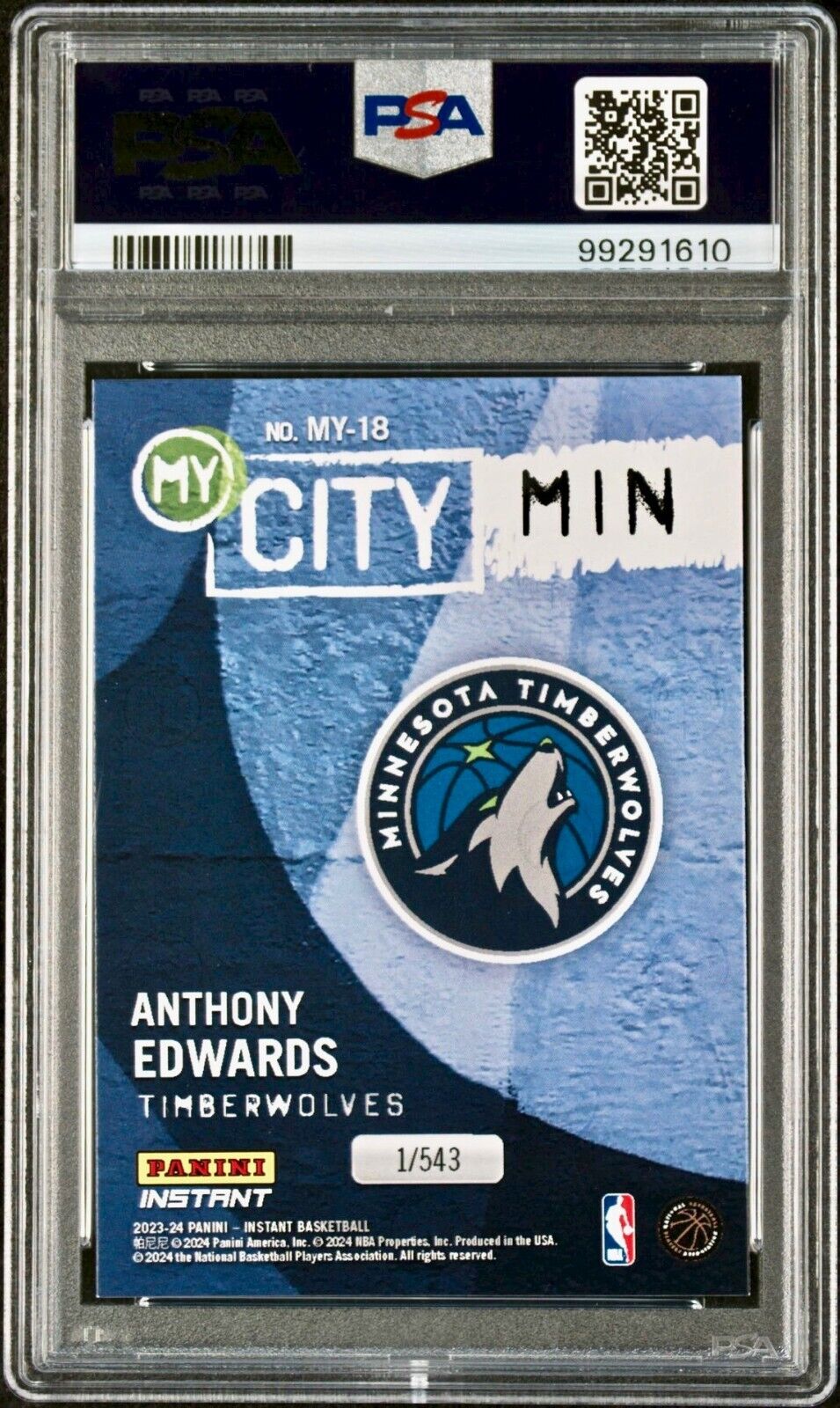 Anthony Edwards 2023 Panini MyCity NBA #MY-18 Basketball Card PSA 10 Gem Mint