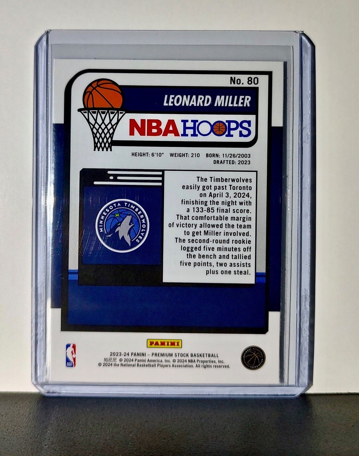 Leonard Miller 2023-24 Panini Premium Stock NBA Hoops #80 Rookie Timberwolves