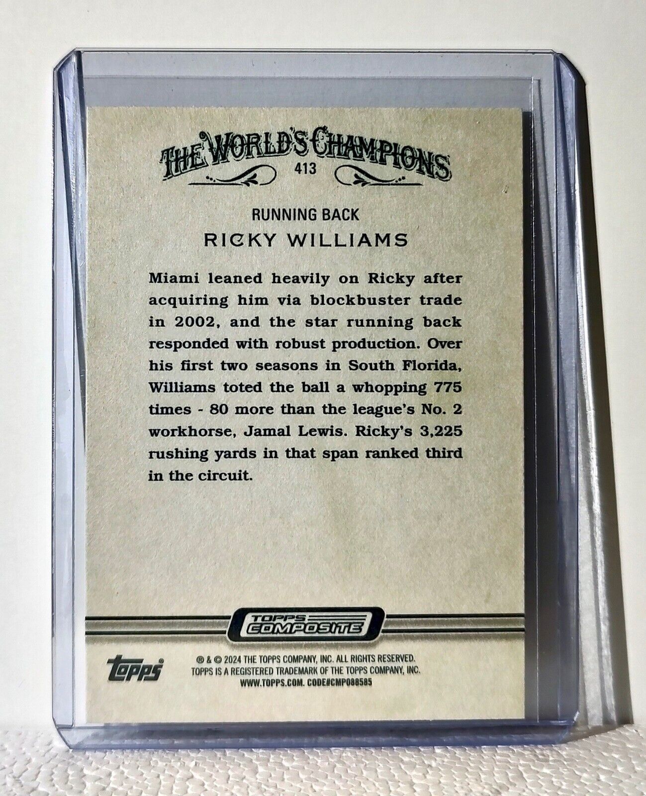 Ricky Williams 2023 Topps Allen & Ginter NFL #413 Football Card Miami Dolphins