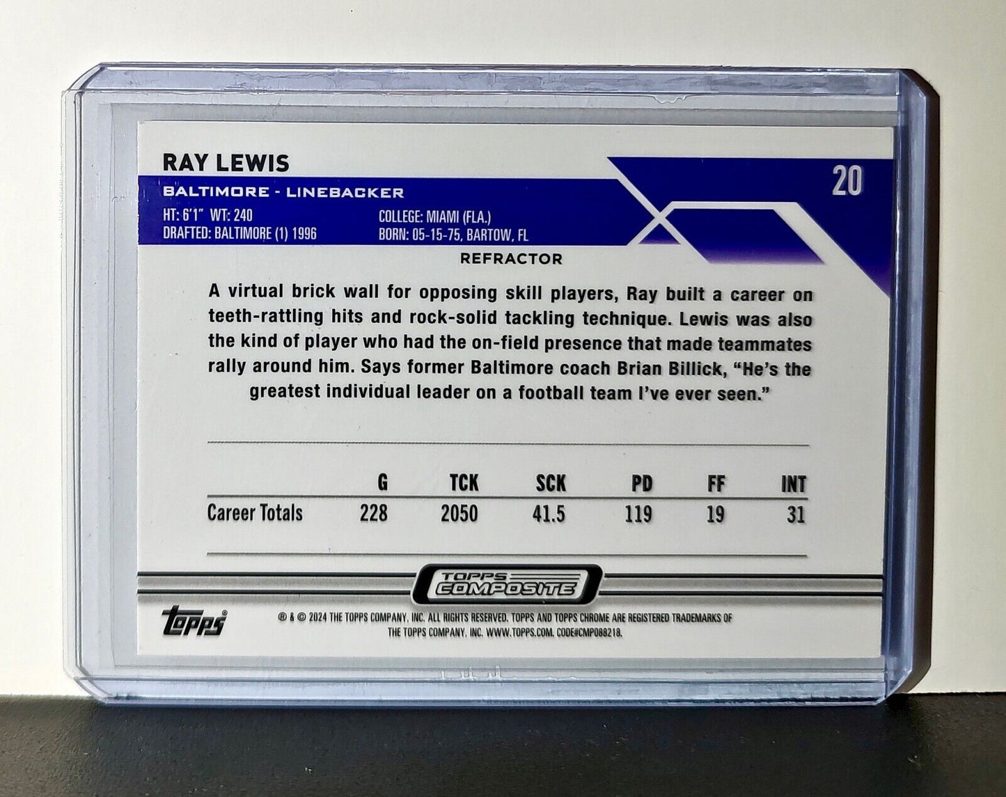 Ray Lewis 2023 Topps Chrome Refractor NFL #20 Card Baltimore Ravens