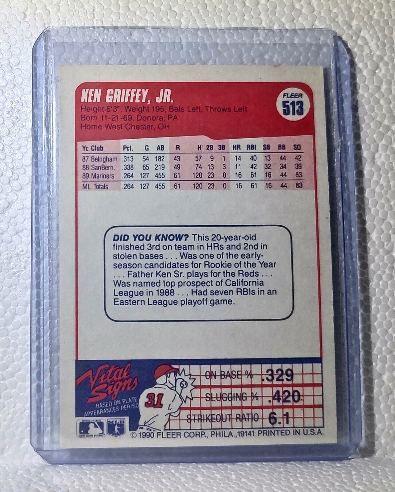 Ken Griffey Jr. 1990 Fleer MLB #513 Baseball Card Seattle Mariners