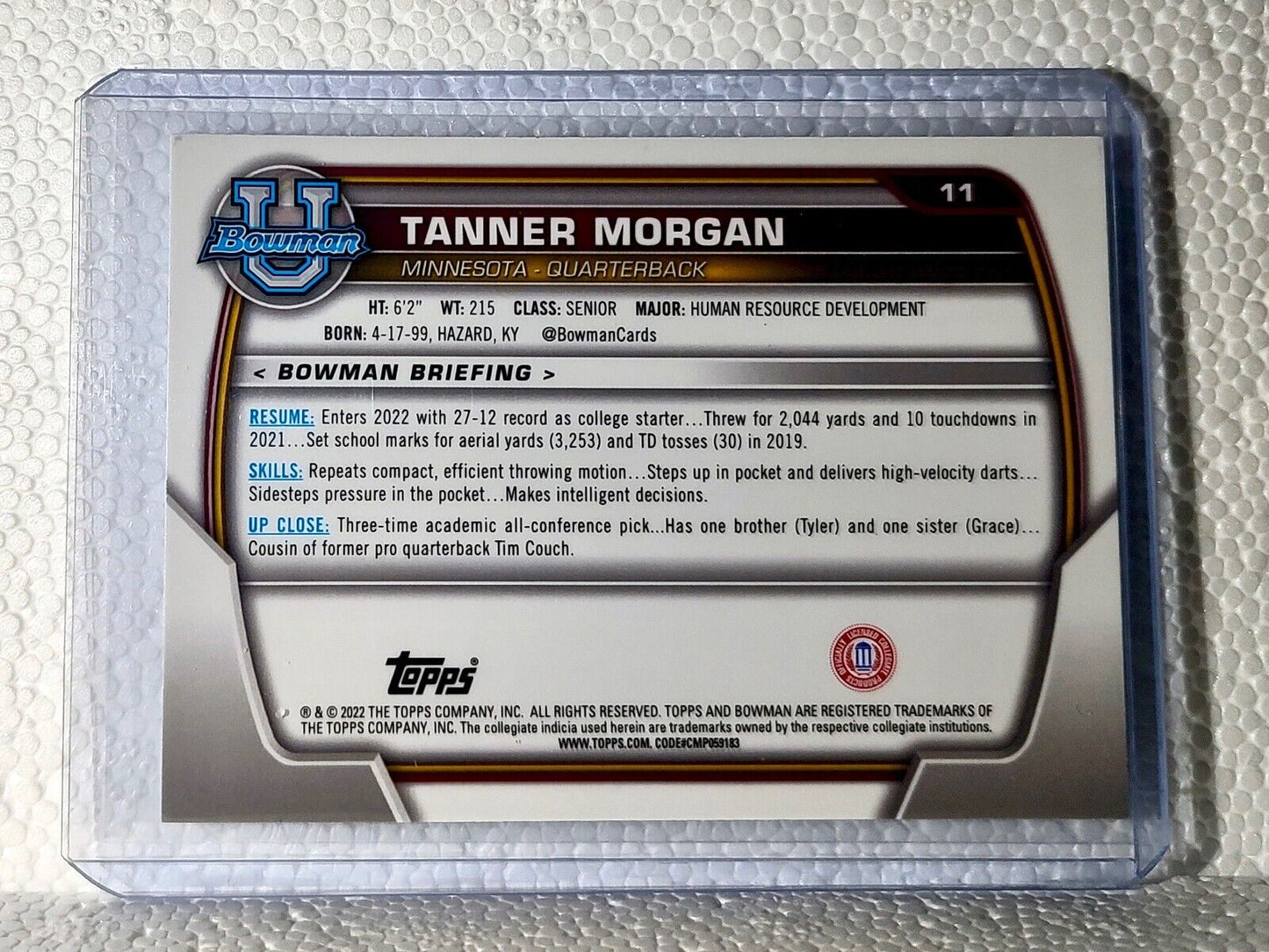 Tanner Morgan 2022 Topps 1st Bowman U Football #11 Card Minnesota