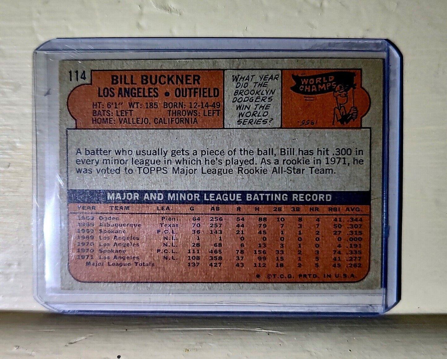 1972 Bill Buckner Topps Baseball Card #114