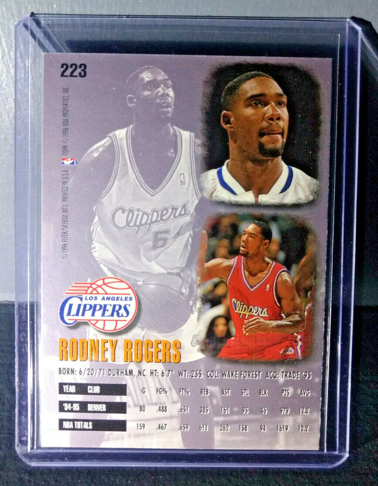 1995-96 Rodney Rogers Fleer Ultra #223 Basketball Card