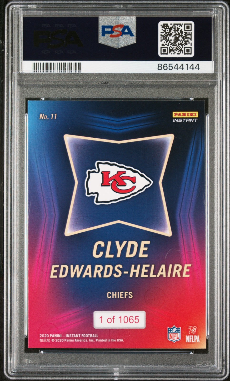 Clyde Edwards-Helaire 2020 Panini #11 Draft Rookie 1 of 1065 PSA 9 Card Chiefs