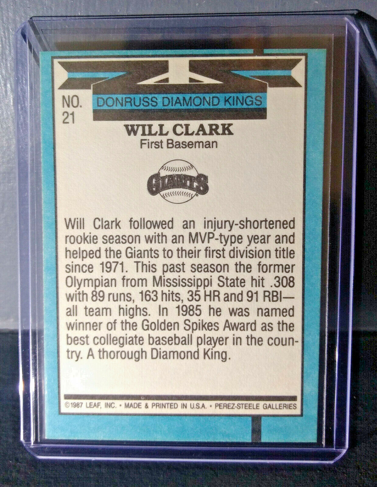 1988 Will Clark Donruss Diamond Kings #21 Baseball Card