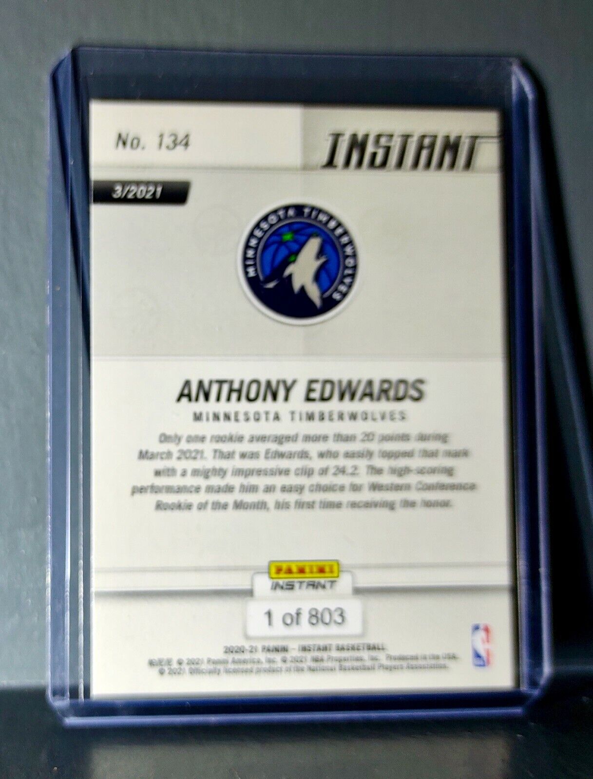 Anthony Edwards 2020-21 Panini NBA #134 Basketball Rookie Card 1 of 803
