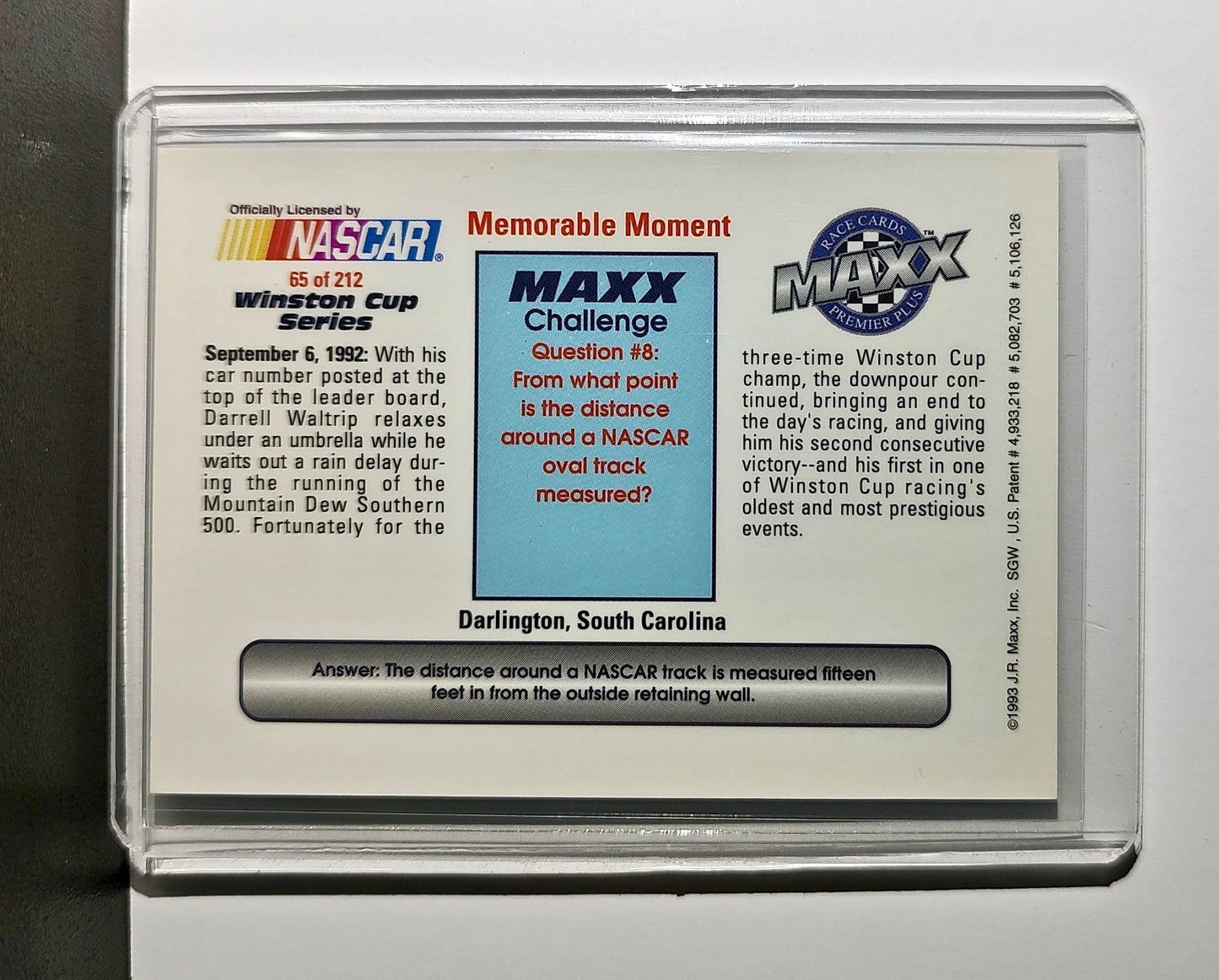Memorable Moment 1993 Maxx Premier Plus Racing #65 NASCAR Card DARWAL Inc.