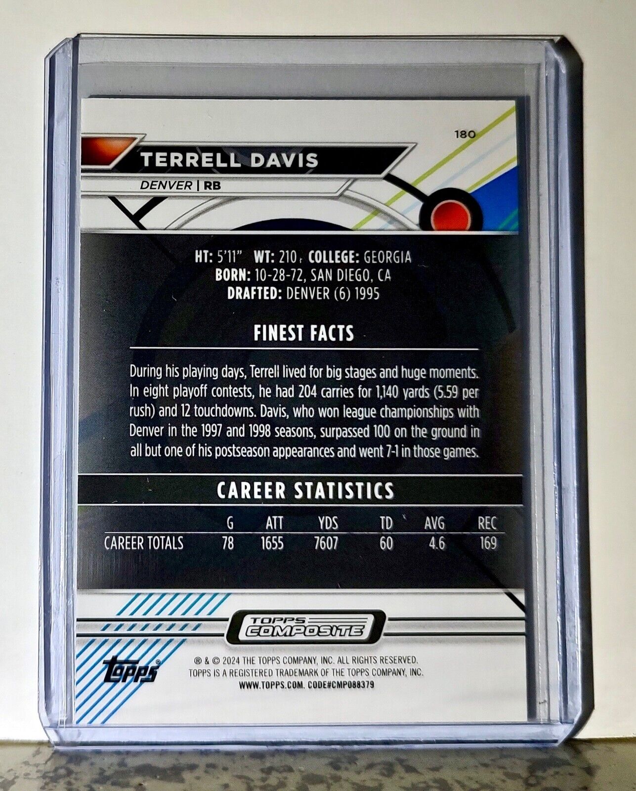 Terrell Davis 2023 Topps Finest NFL #180 Football Card Denver Broncos