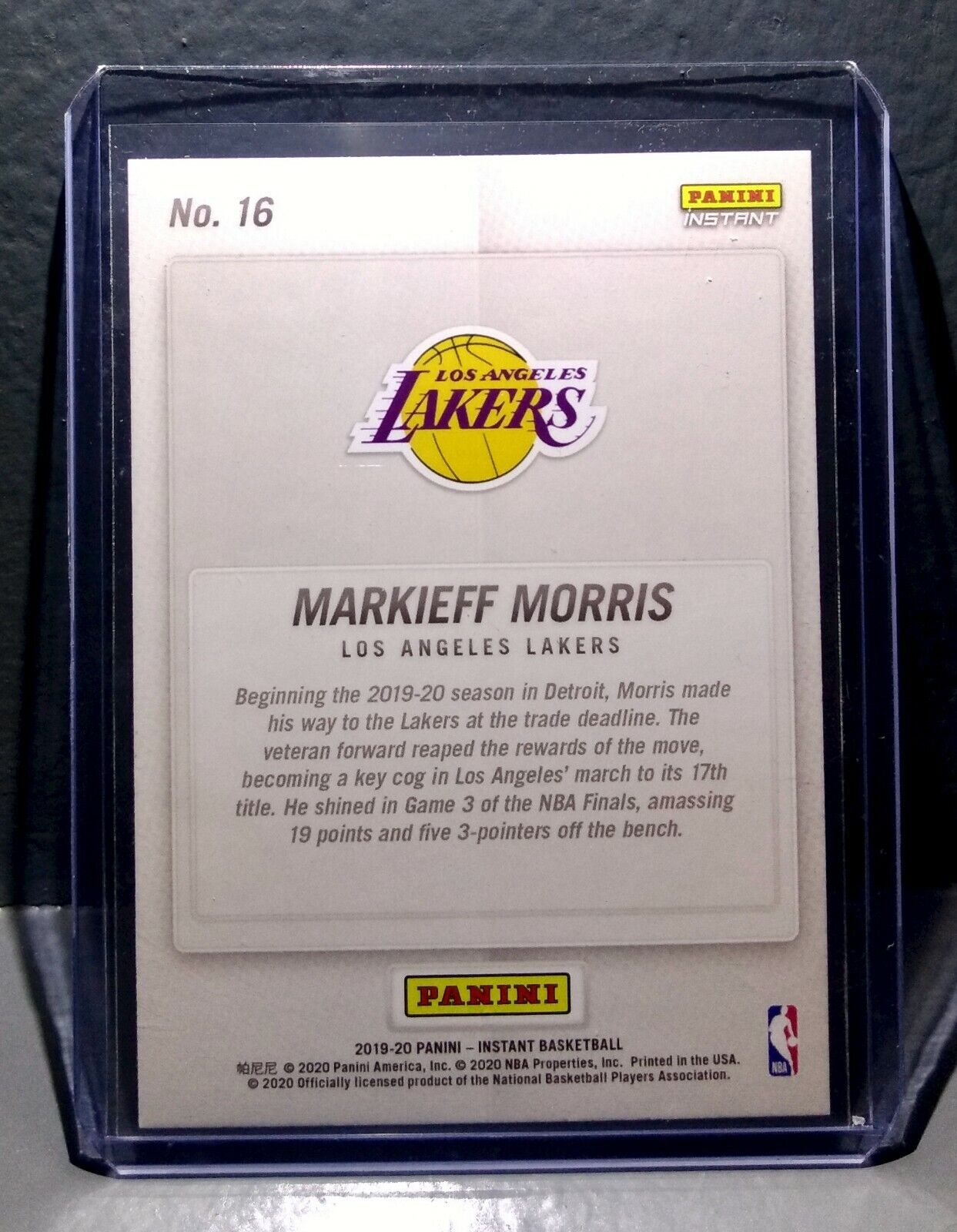 Markieff Morris 2020 Panini LA Lakers NBA Champions #16 Basketball Card