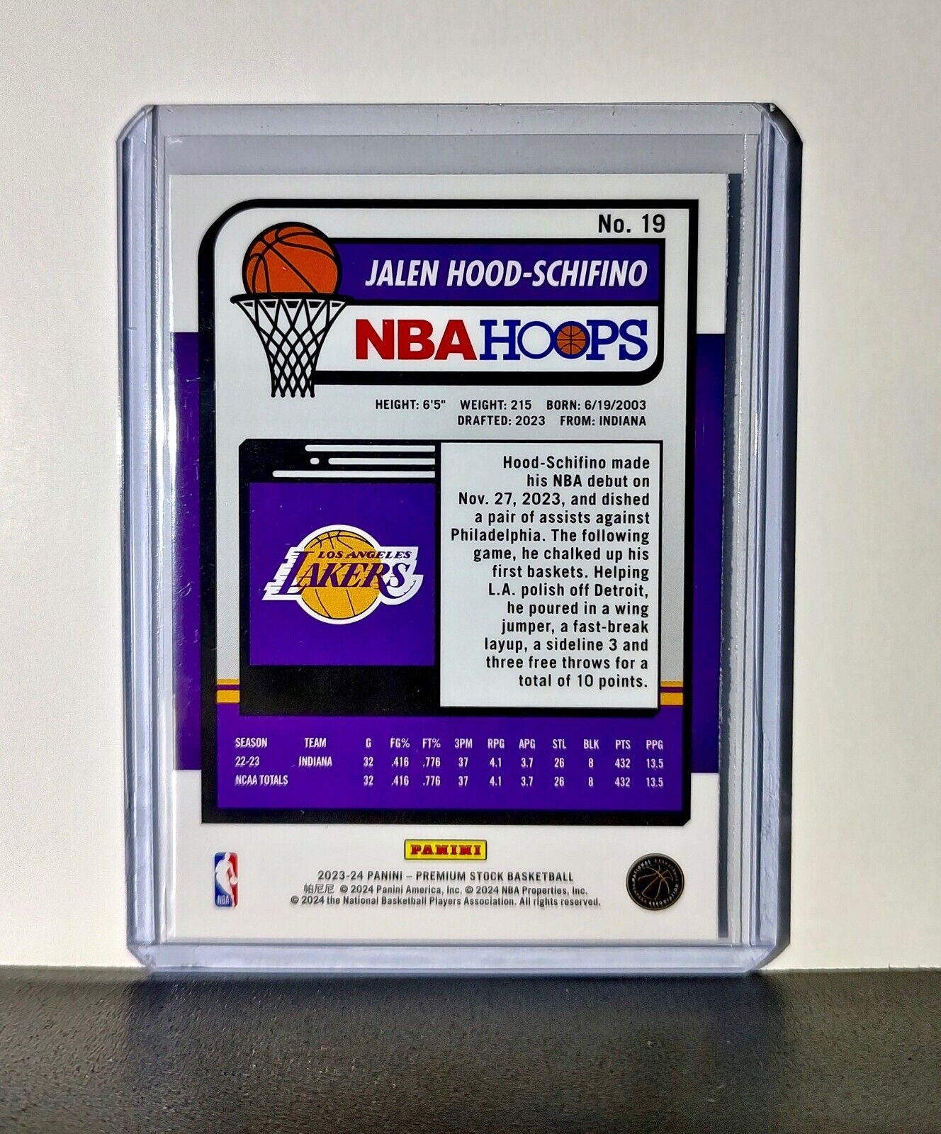 Jalen Hood-Schifino 2023-24 Panini Premium Stock NBA Hoops #19 Rookie LA Lakers
