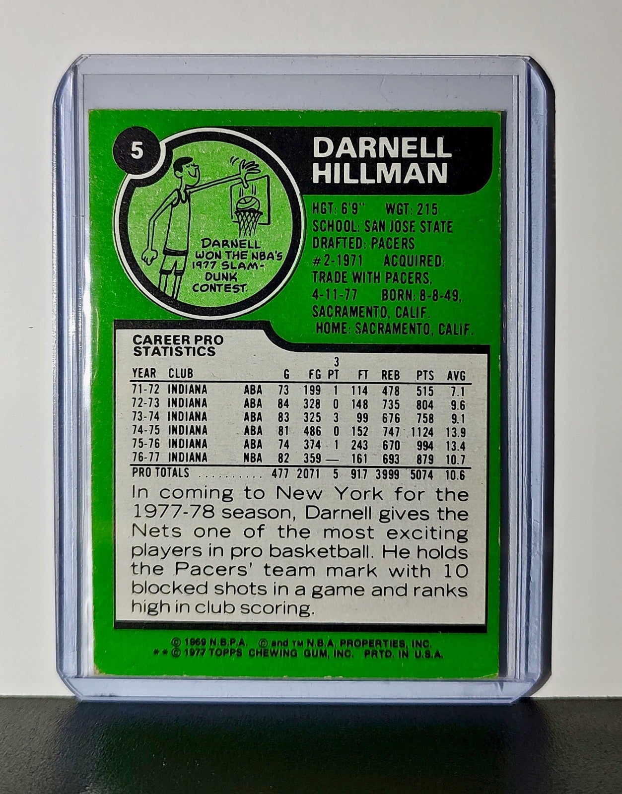 Darnell Hillman 1977 Topps NBA #5 Card New Jersey Nets