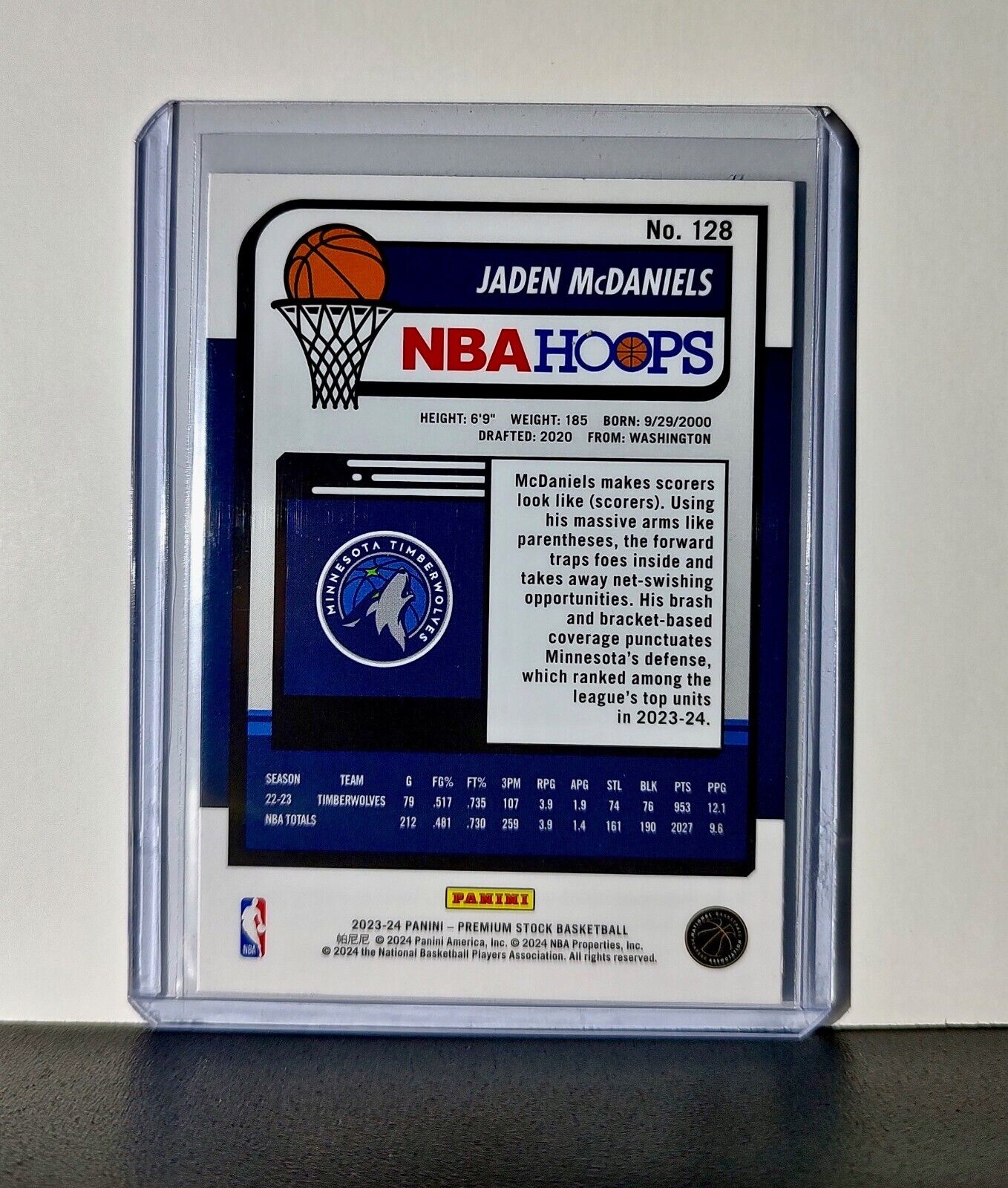 Jaden McDaniels 2023-24 Panini Premium Stock NBA Hoops #128 Card Timberwolves