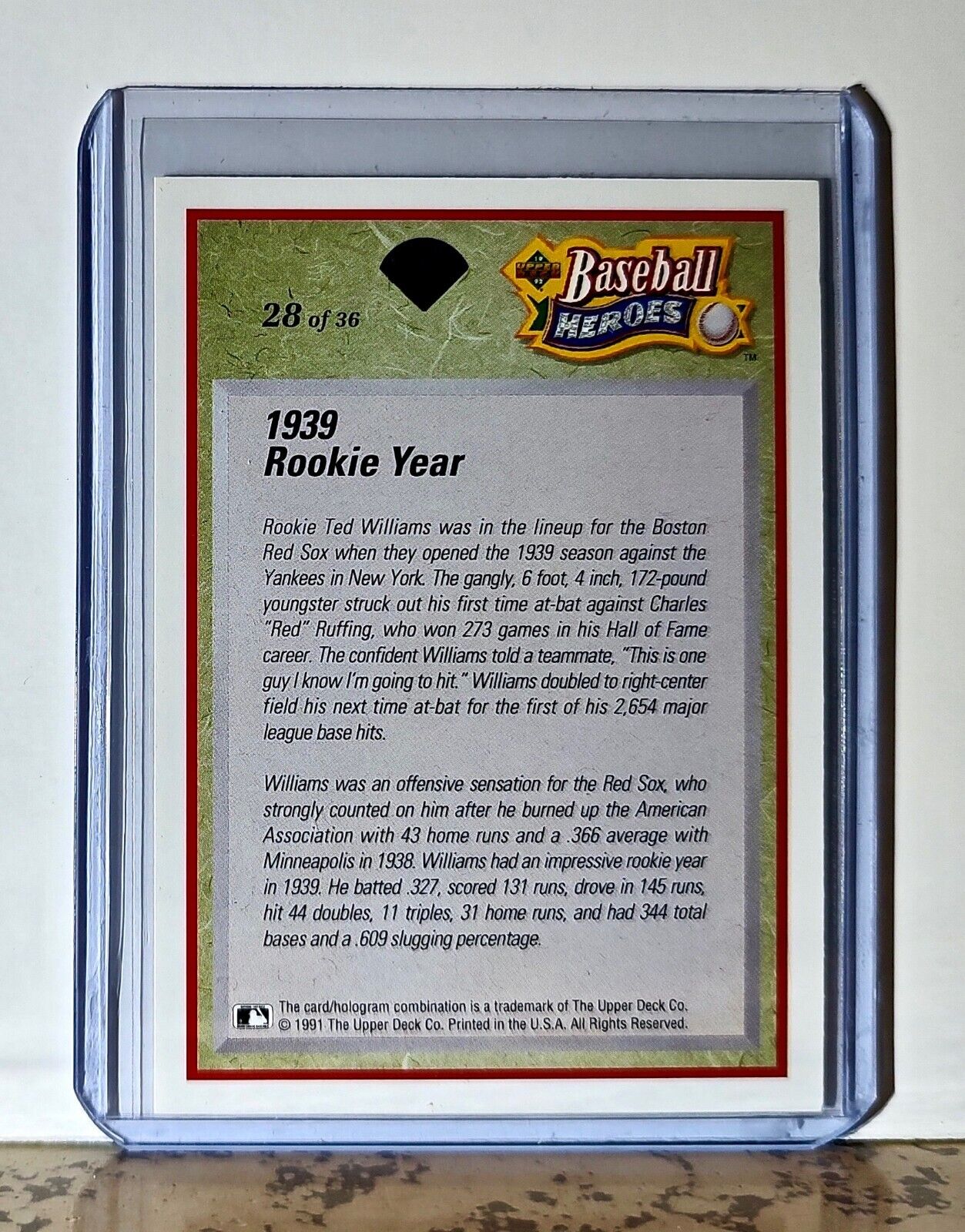 Ted Williams 1992 Upper Deck Baseball Heroes MLB #28 Card Boston Red Sox