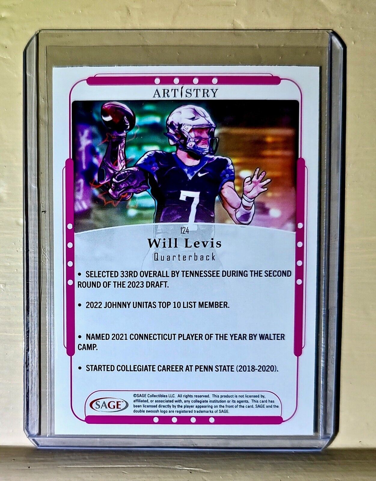Will Levis 2023 SAGE NFL Artistry Football #124 Card