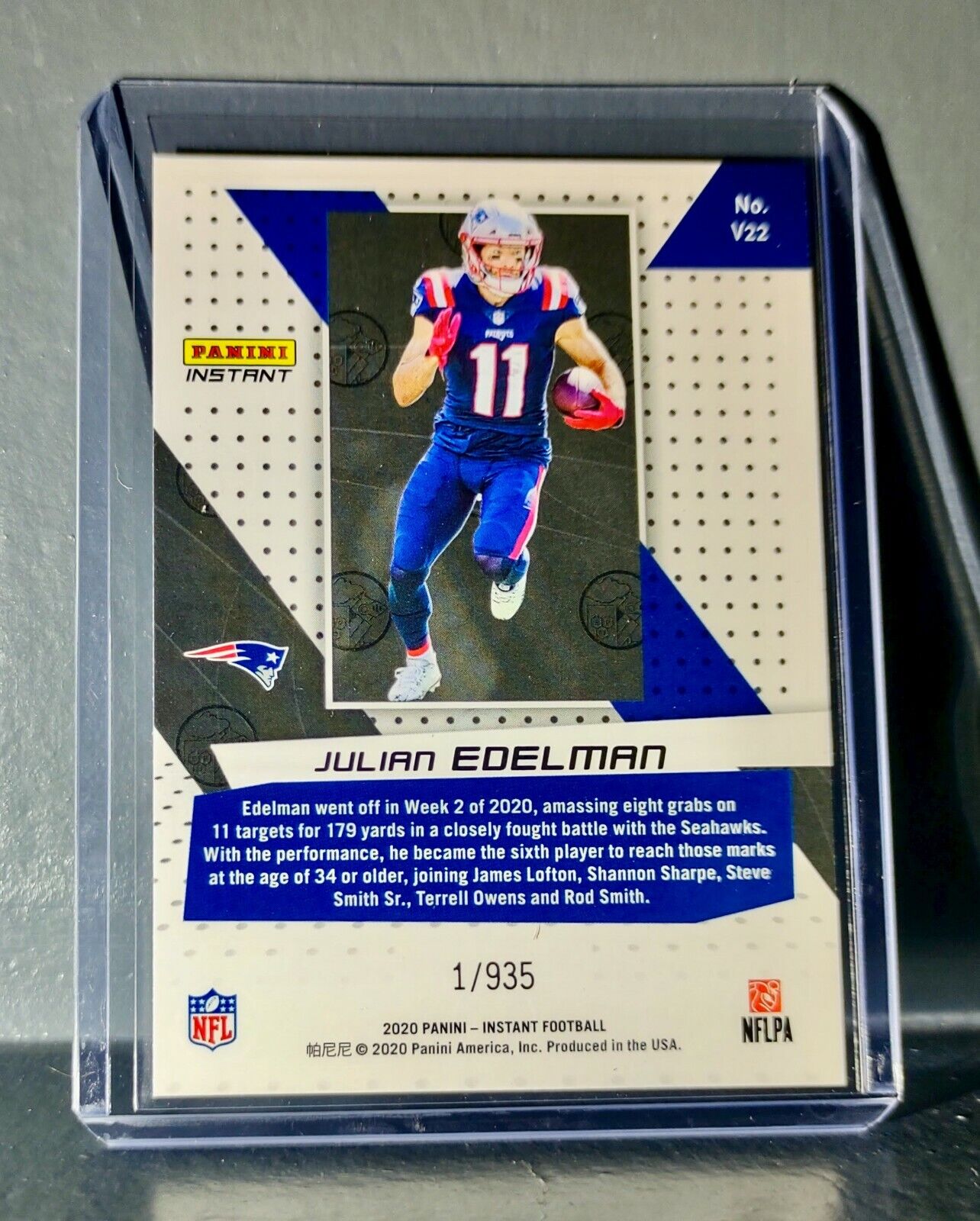 Julian Edelman 2020 Panini NFL Instant Vortex #22 Football Card 1/935
