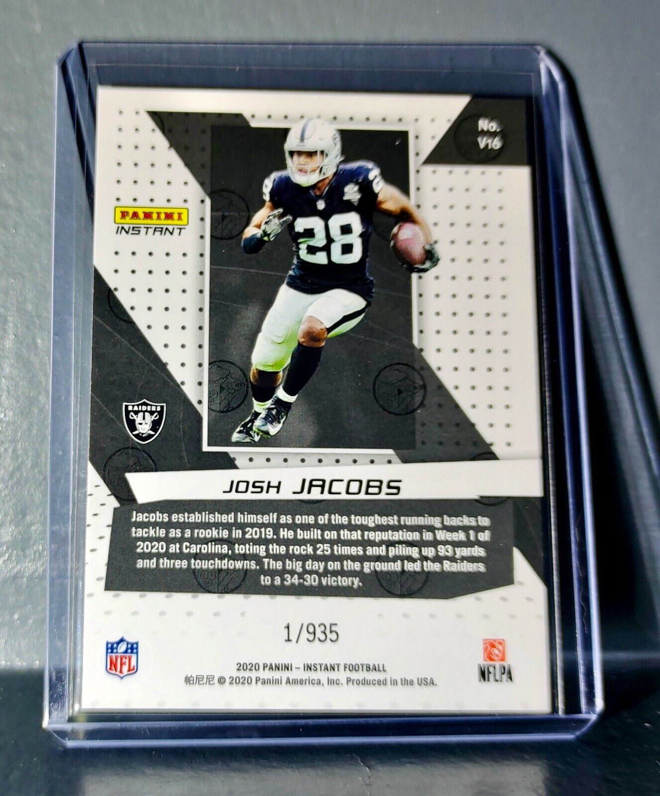 Josh Jacobs 2020 Panini NFL Instant Vortex #16 Football Card 1/935