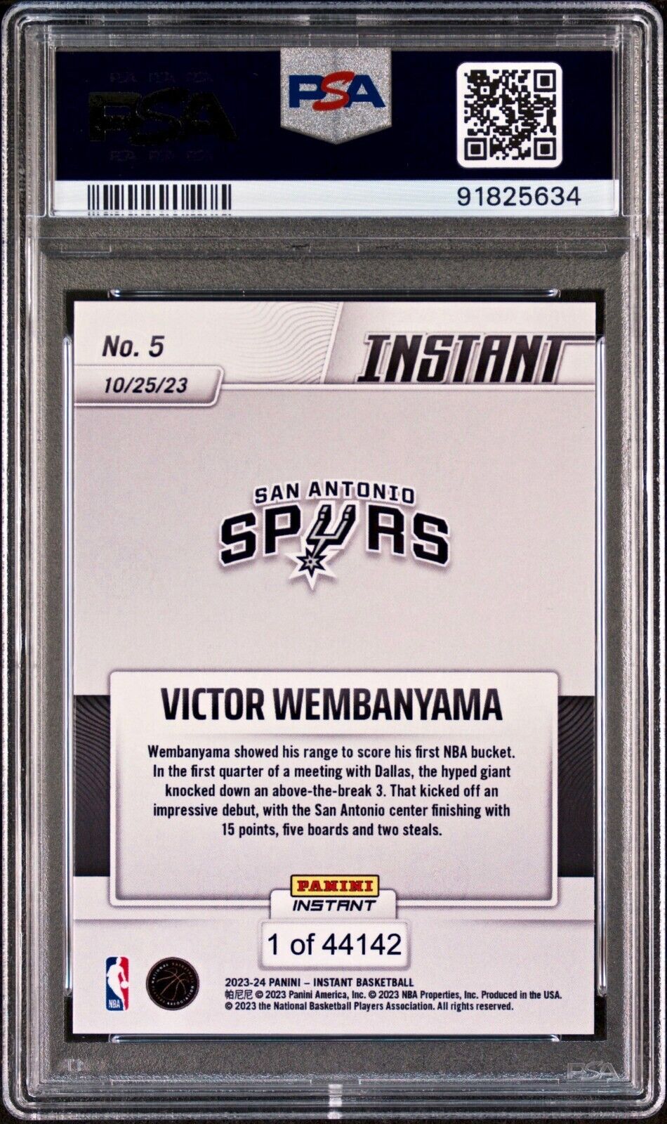 Victor Wembanyama 2023-24 Panini #5 NBA Rookie Basketball Card Spurs PSA 9 Mint