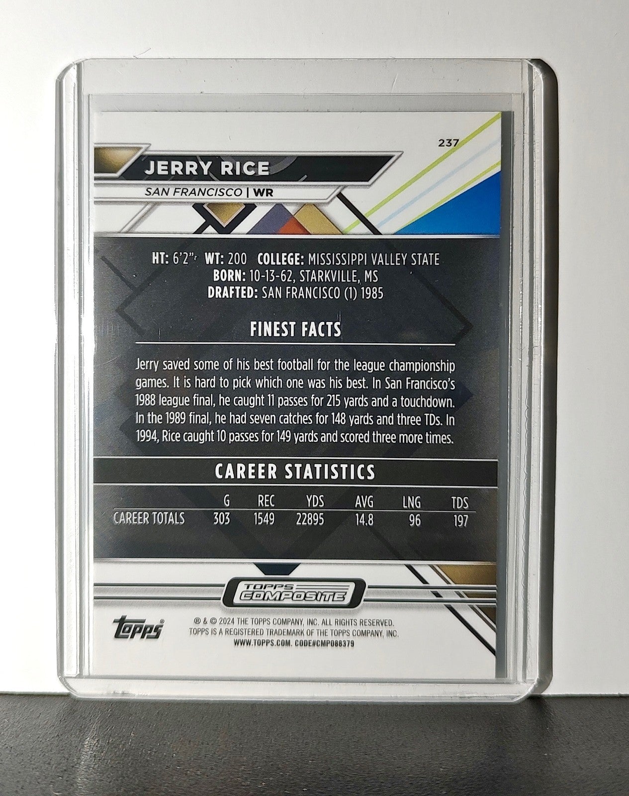 Jerry Rice 2023 Topps Finest NFL #237 Card San Francisco 49ers
