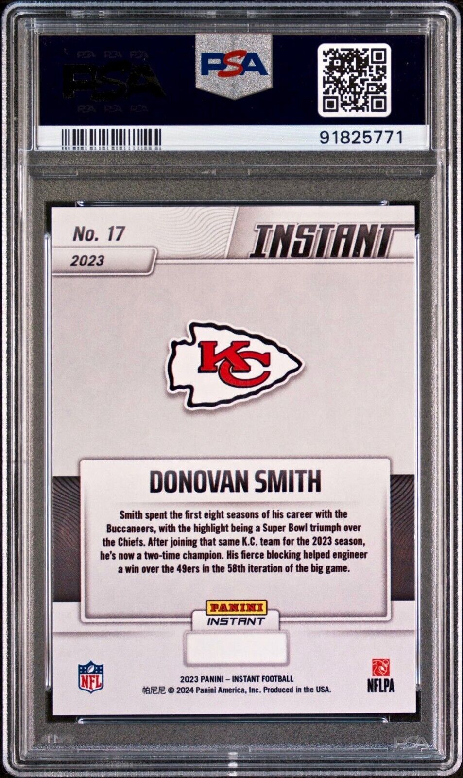 Donovan Smith 2023 Panini NFL Superbowl Champions #17 Card PSA 10 Gem Mint