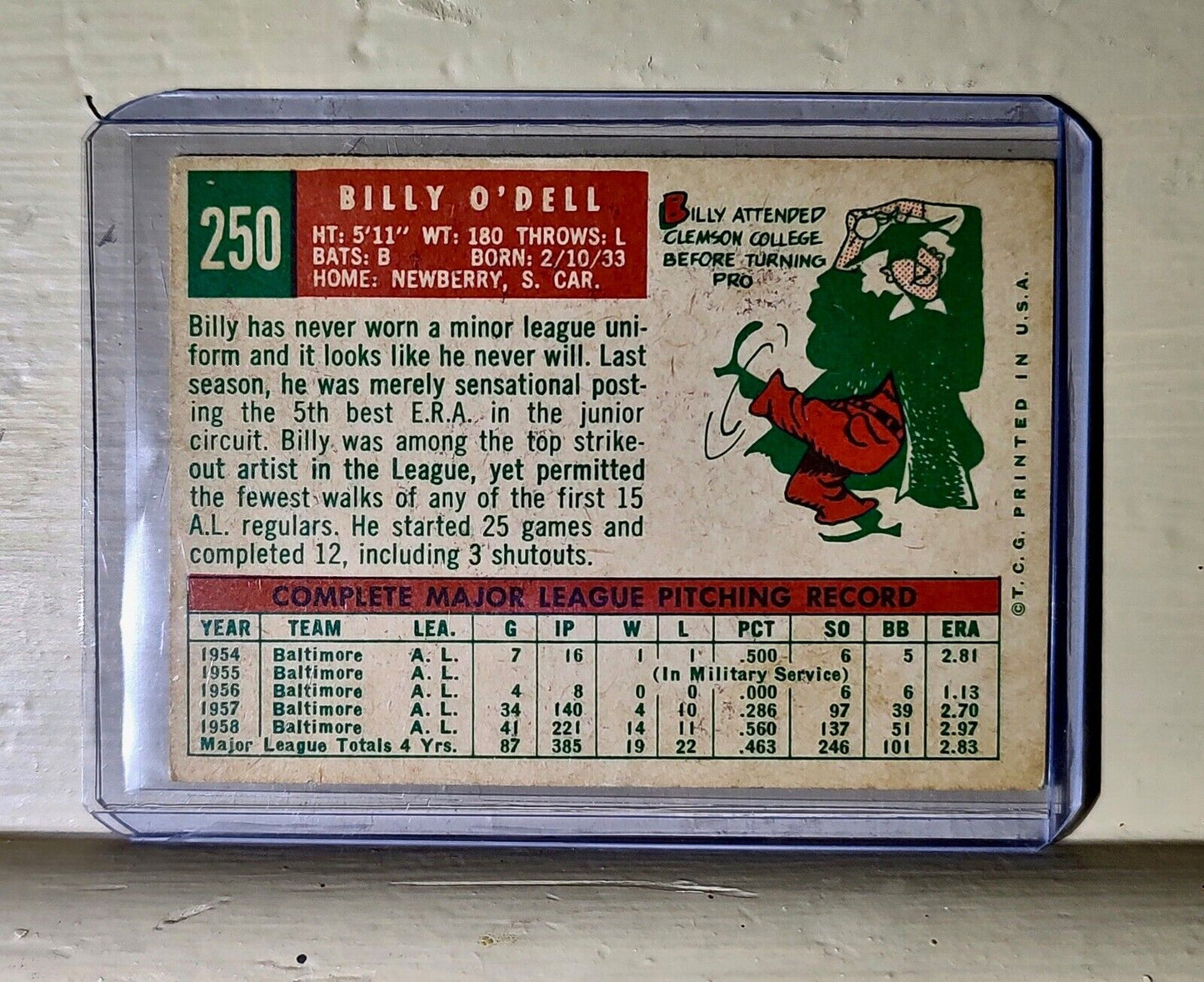 1959 Bill O'del Topps Baseball Card #250
