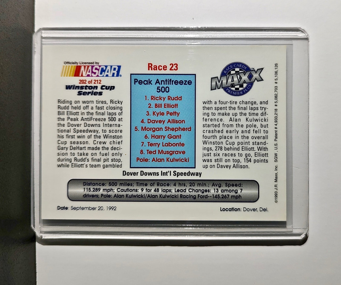 Race 23 Dover YR 1993 Maxx Premier Plus Racing #202 NASCAR Hendrick Motorsports