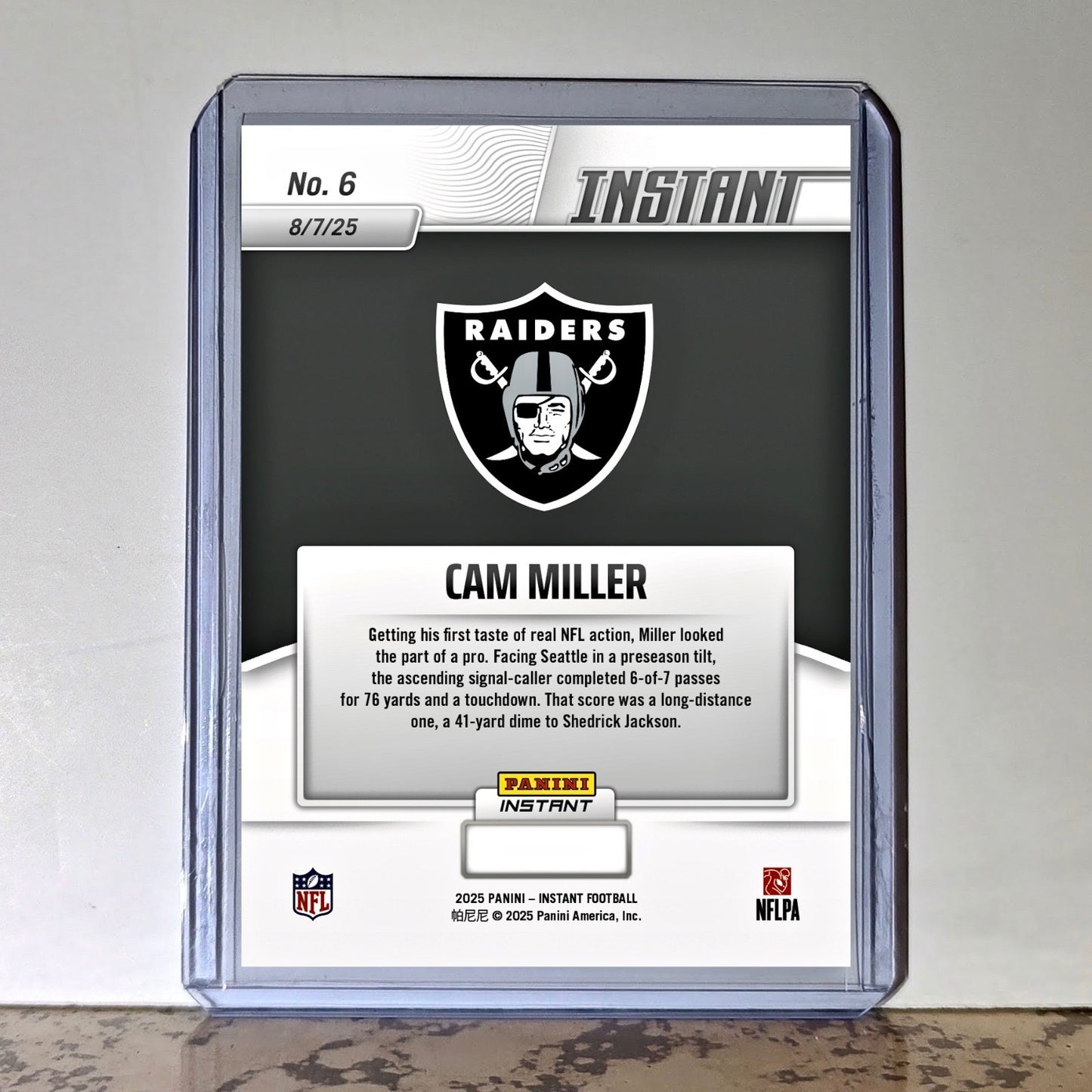 Cam Miller Rookie 2025 Panini NFL #6 Football Card Las Vegas Raiders PreSale