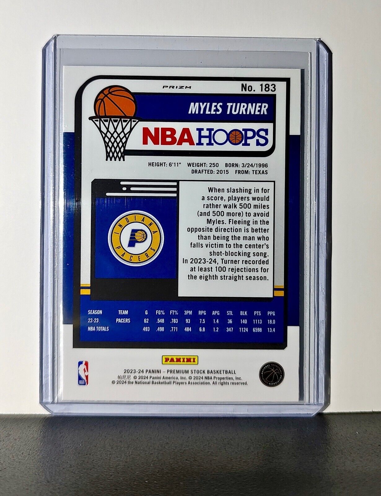 Myles Turner 2023-24 Panini Premium Stock NBA Hoops #183 Prizm Refractor Pacers