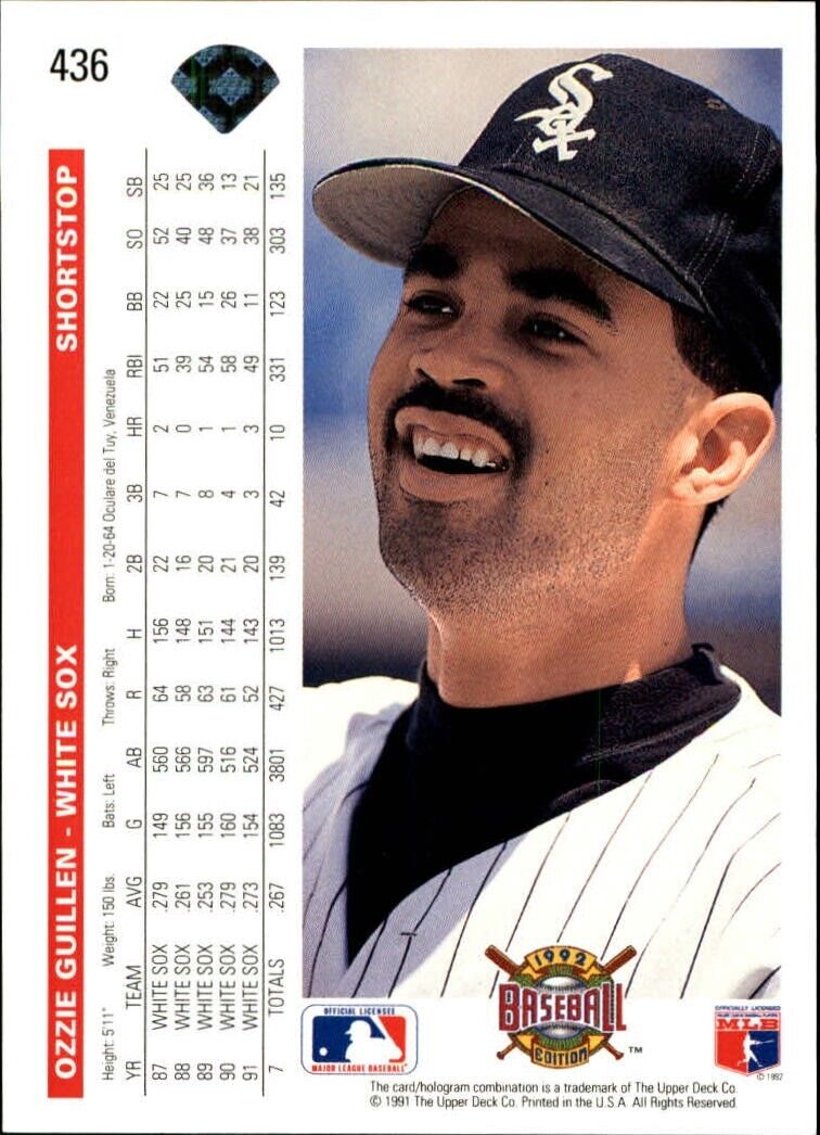 Ozzie Guillen 1992 Upper Deck MLB #436 Baseball Card Chicago White Sox