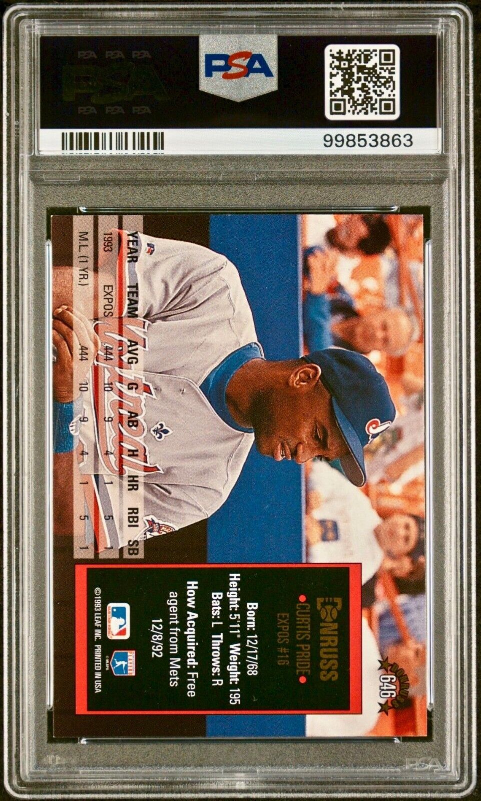 Curtis Pride 1994 Donruss MLB #646 Baseball Card PSA 8 Auto 10