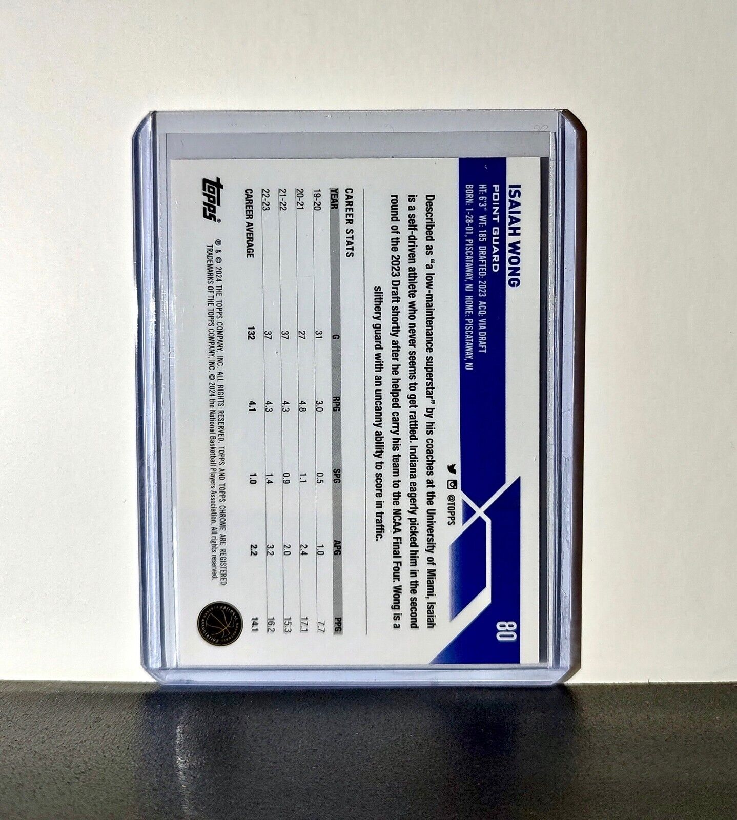 Isaiah Wong 2023-24 Topps Chrome NBA #80 Rookie Card Indiana Pacers