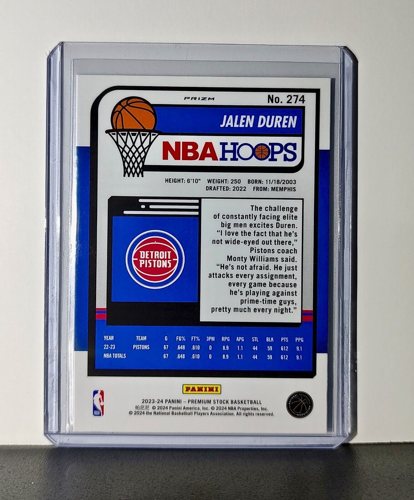 Jalen Duren 2023-24 Panini Premium NBA Hoops #274 Pulsar Prizm Pistons
