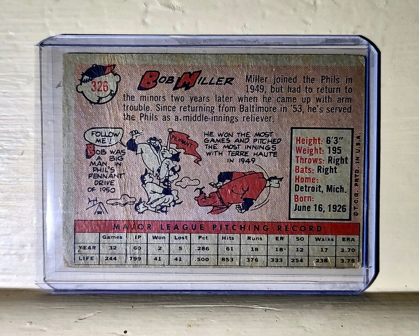 1958 Bob Miller Topps Baseball Card #326