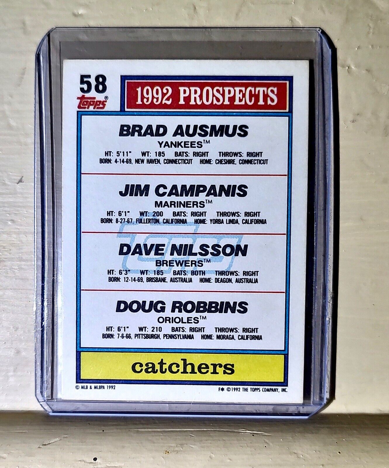 1992 Top Prospects Catchers Topps Baseball Card #58